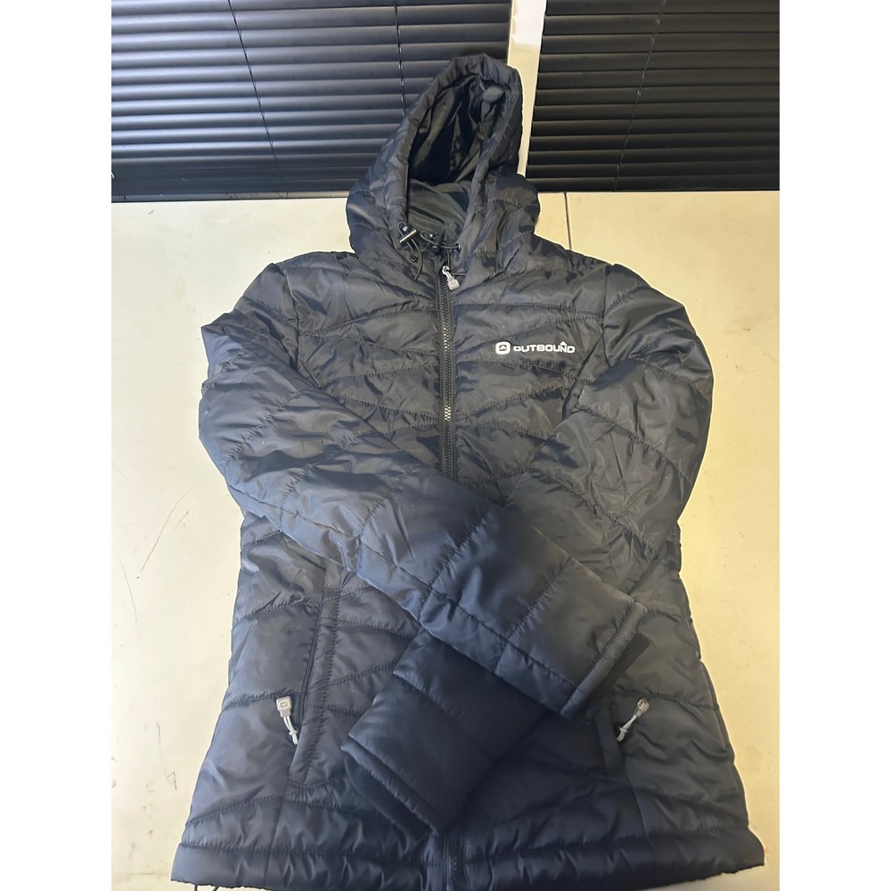 Outbound Puffer Jacket Womens XS Black Hooded Quilted Full Zip Outdoor Style